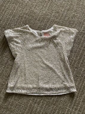 Cat & Jack Silver Sequin Short Sleeve Top